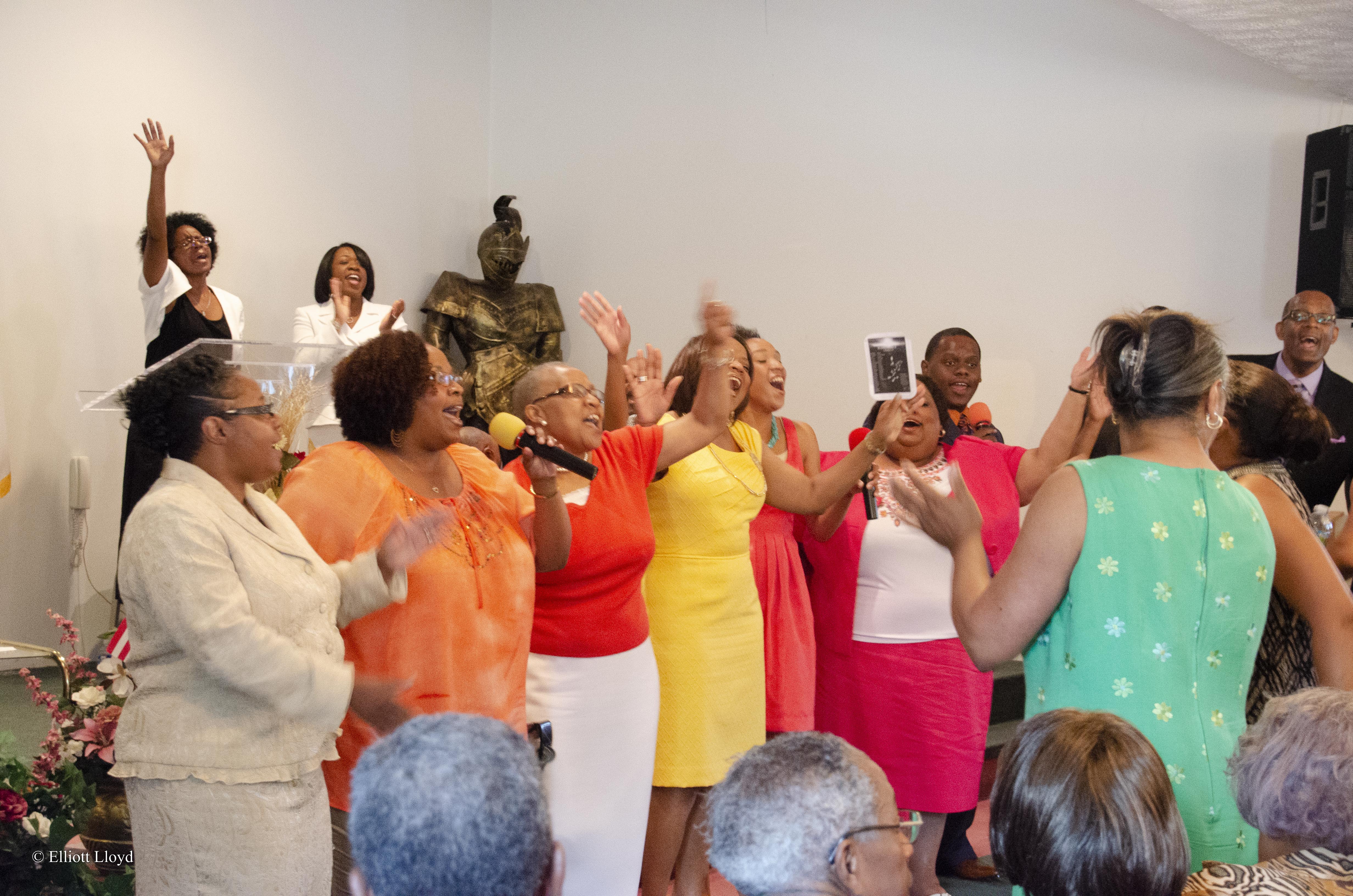 Choir singing during church service